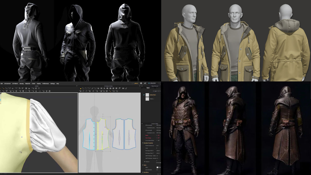 Un collage ensenyant diferents possibilitats de Marvelous Designer