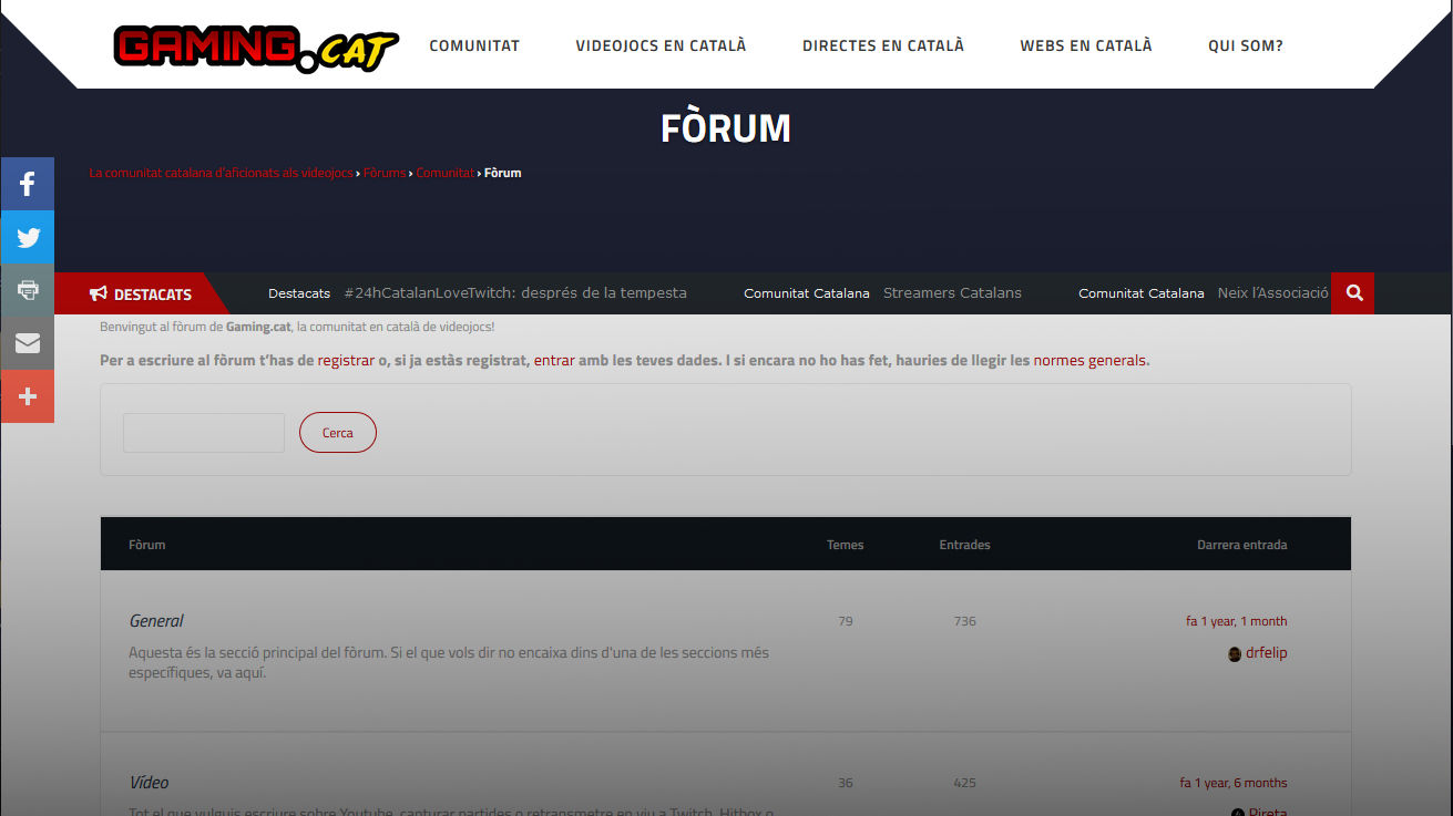 Captura de pantalla del fòrum de Gaming.cat